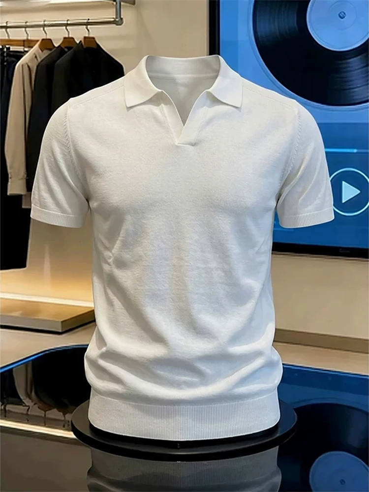 High Intelligence Sensation White Short Sleeve Knitted  Shirt Men's Summer High-End Old Money Style Short American Half S...