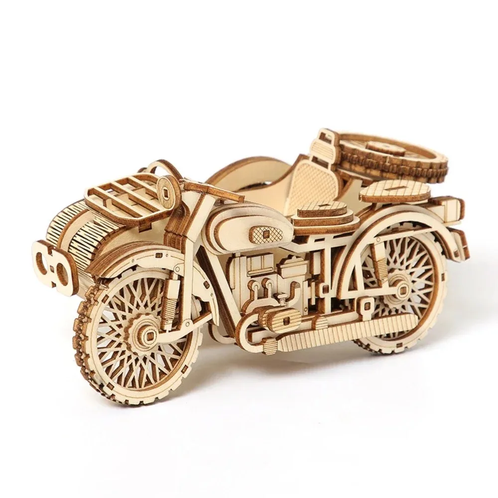 3d Wooden Motorcycle Puzzles Kits DIY Assembly Construction Building Blocks for Child Ww2 Three Wheel  Motor Bicycle Models Gift