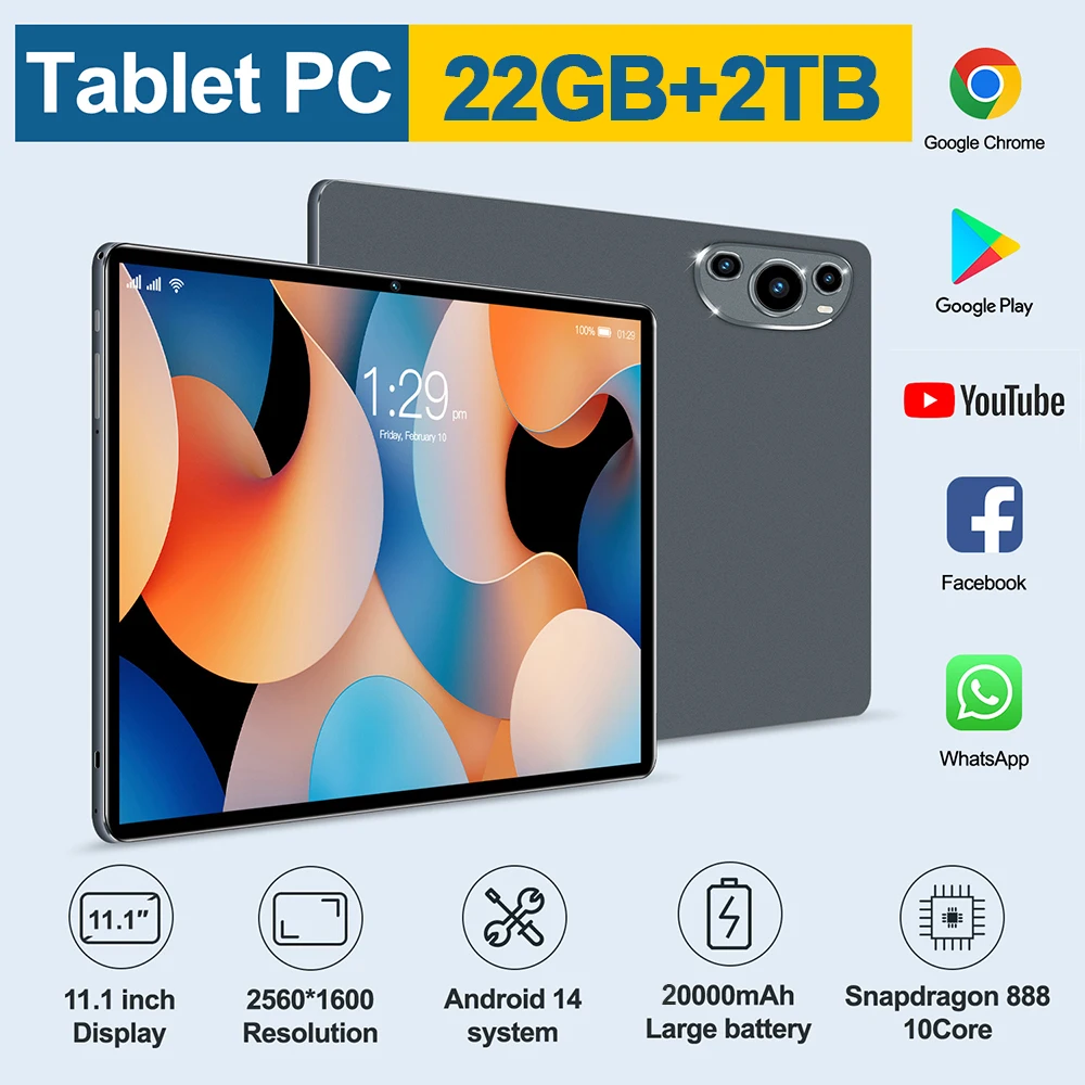 2025 Pad P61 22GB+2TB 11inch Android 14 Ai Powere 20000mAh Snapdragon888 5G HD 4K WIFI Dual SIM Card Bluetooth NEW Tablet PC Tab