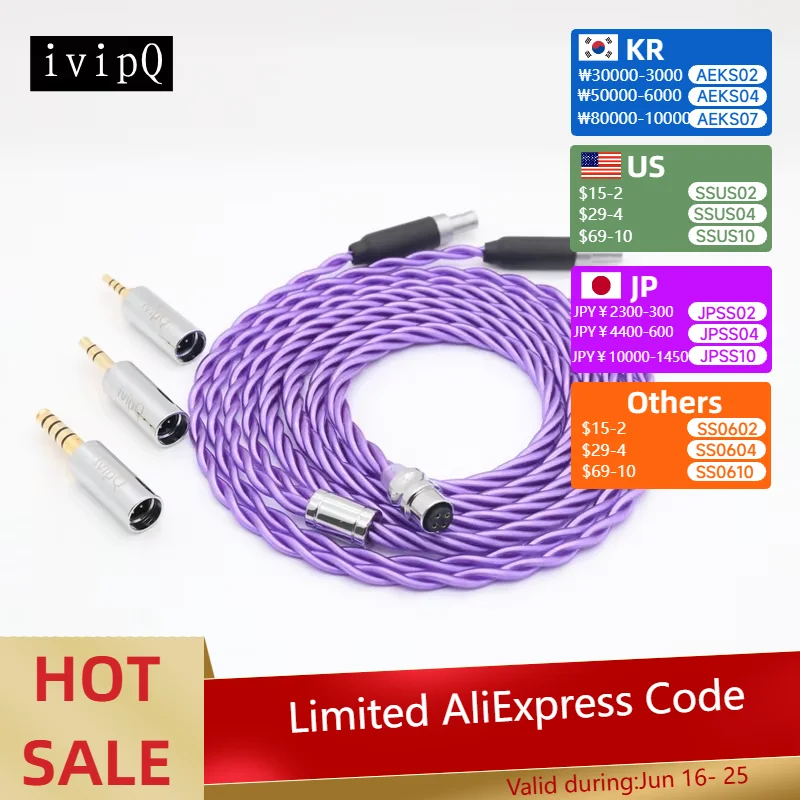

ivipQ-46 4 Cores Litz Silver Plated 7N OCC HiFi High Fidelity Headphones Upgrade Cable ,ForDual 3.5 HD800 HIFIMAN ANANDA