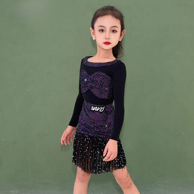 Ragazza 2025 nuovo autunno inverno latino spettacolo abito bambino spettacolo professionnel abito da ballo