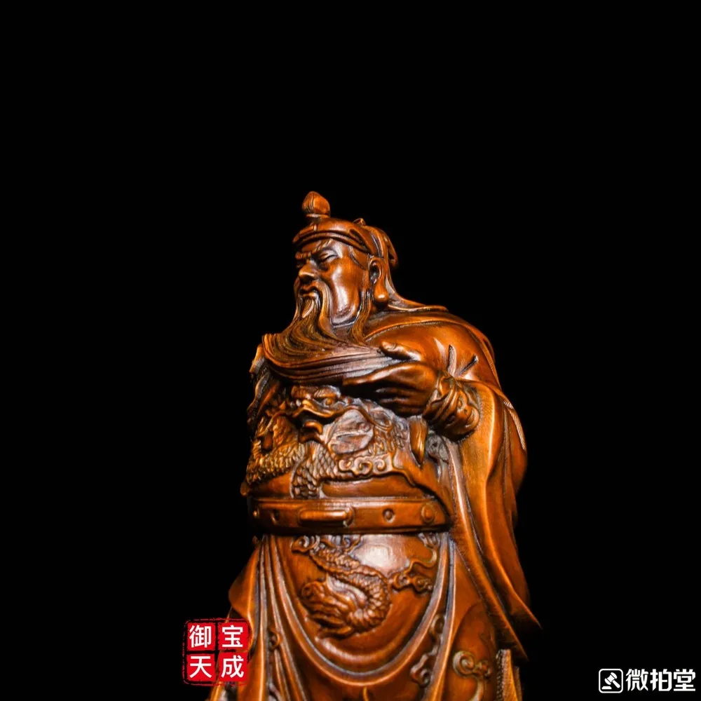 Chinese Boxwood Wood Carved Dragon Warrior Wealth Mammon Guan Gong Yu God Statue view 6
