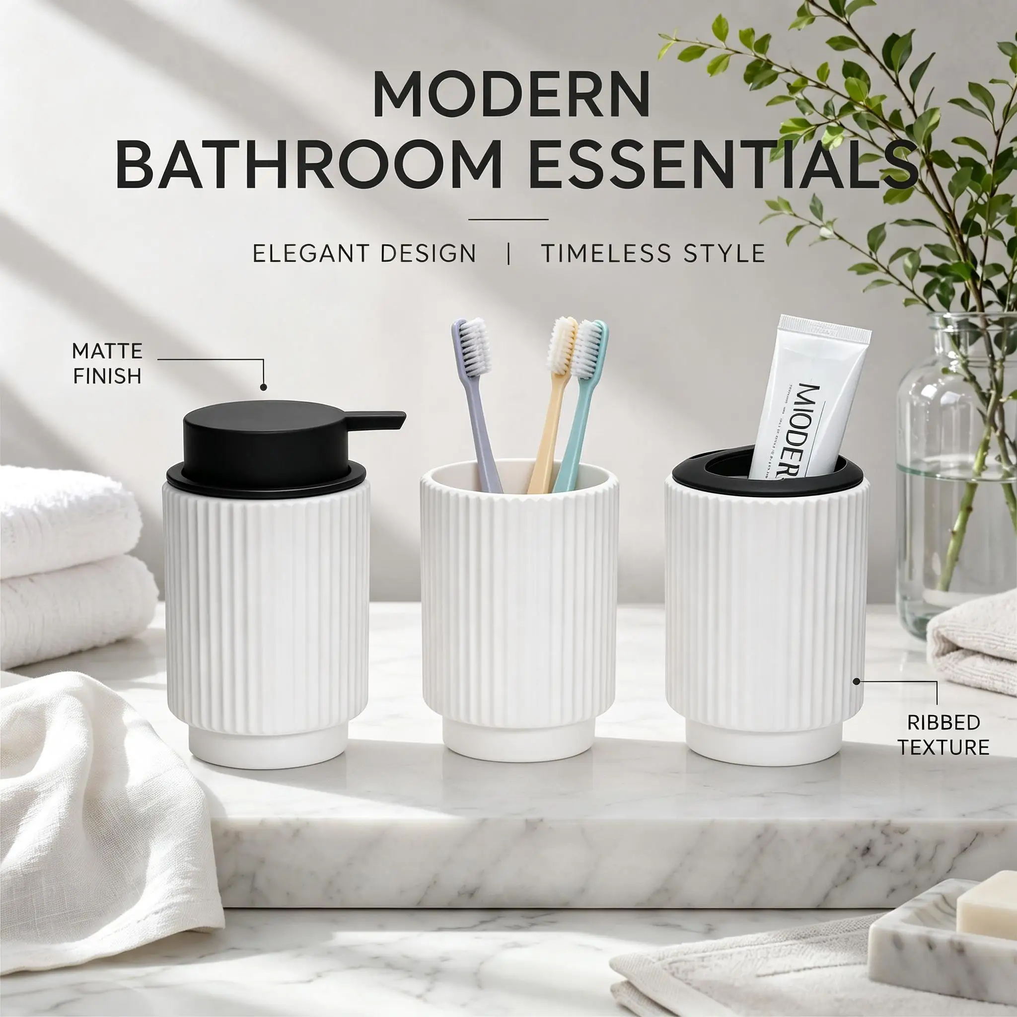 

3Pcs/set Accordion Pleated Bathroom Toiletries Set ABS Container Hand Soap Dispenser Toothbrush Holder Cup Modern Bathroom Decor