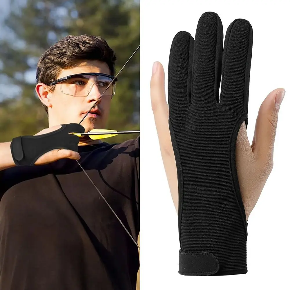 Guanti antiscivolo a tre dita Guanti protettivi da tiro regolabili con punta delle dita in pelle Protezione per le mani da tiro traspirante nera