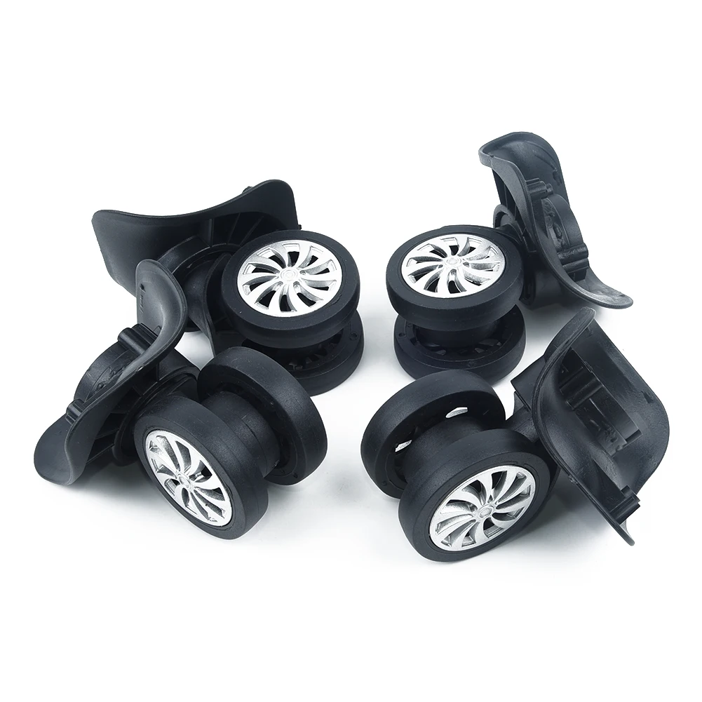 4pcs/Set Replacement Luggage Suitcase Wheels Swivel Wheel Black Replacement Repair Car Accessory Plastic Black