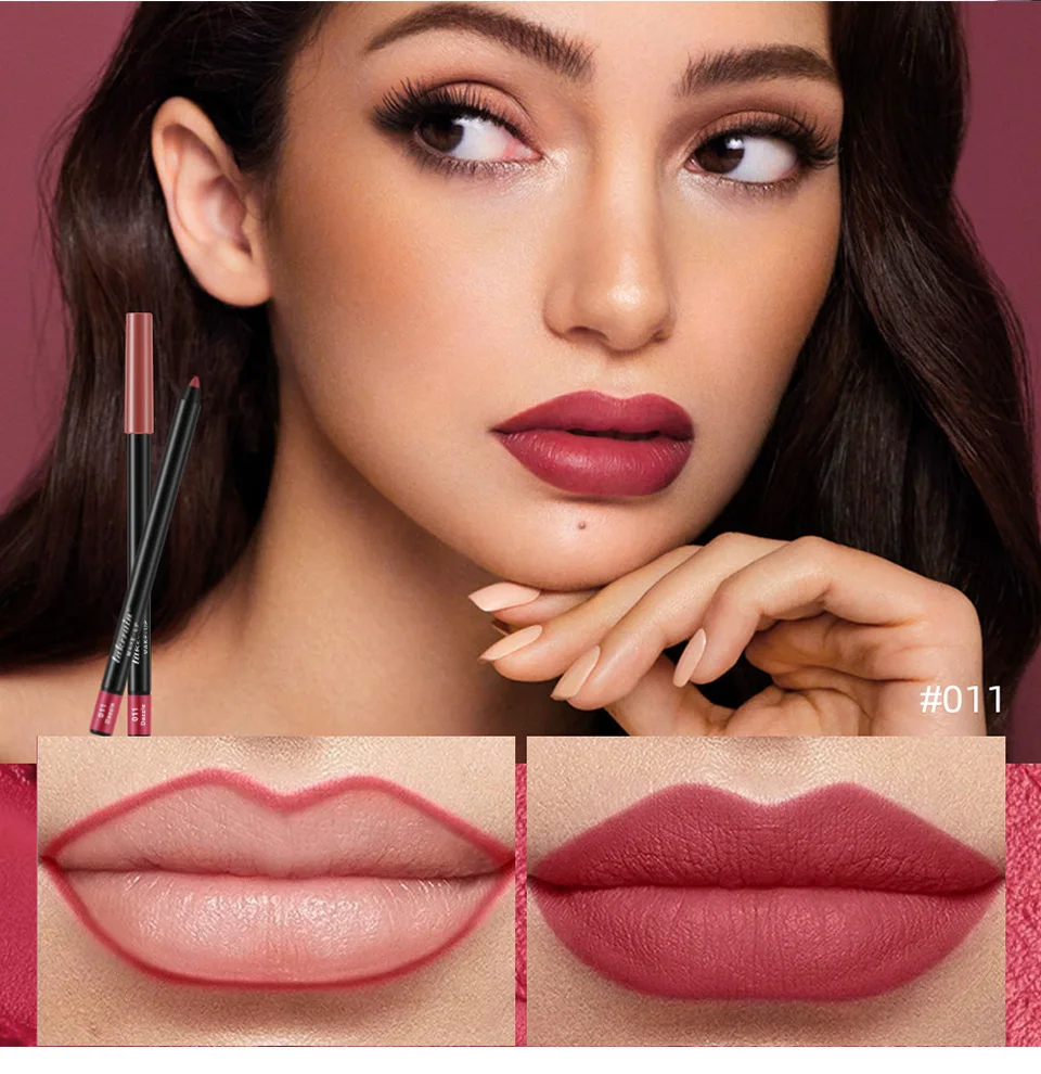 10 สีกันน้ํา Matte Lipliner ดินสอ Red Contour Tint ลิปสติก Long Lasting Non-stick Cup Moisturizing Lips แต่งหน้า