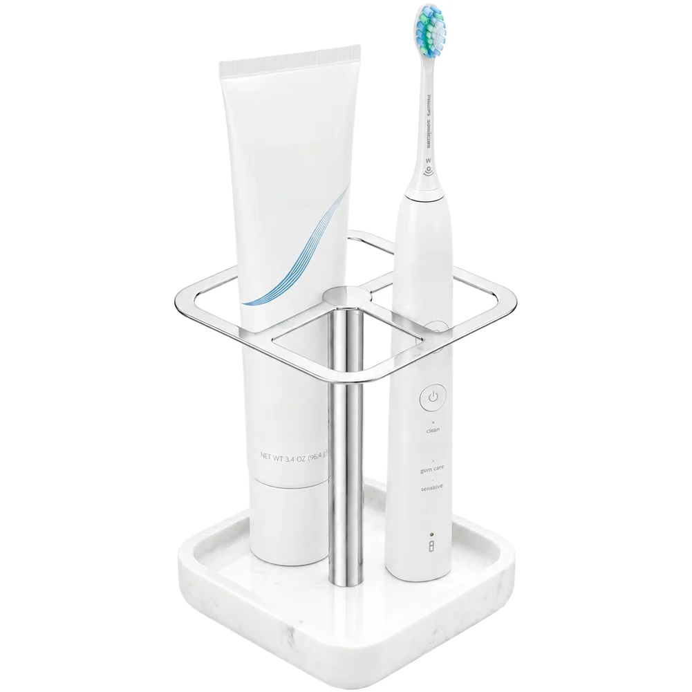 Gold Silver 304 Stainless Steel Toothbrush Stand Veined Stone Texture Base Rustproof Bathroom Countertop Organizer Home Decor