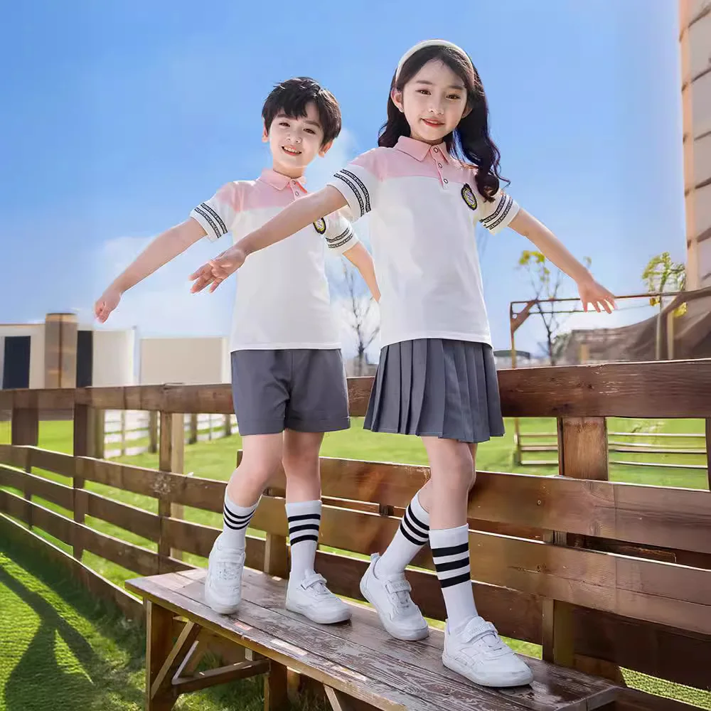 Vestido de rendimiento para estudiantes de escuela primaria, uniforme escolar, estilo deportivo, vestido de rendimiento de graduación para niños de dos piezas