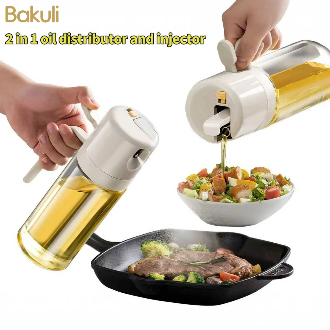 2-in-1 Glas-Ölsprüher und -Spender für die Küche, 550ml Olivenölflasche, Lebensmittelechter Ölzerstäuber & Ausgießer für BBQ, Salat, Backen