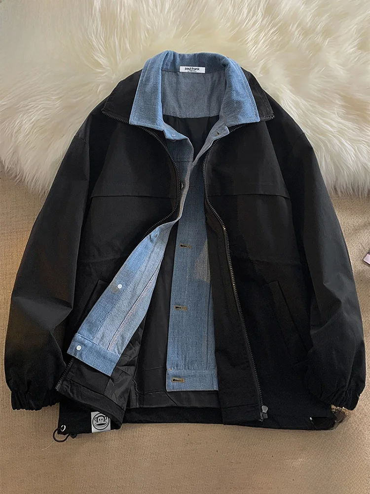 

Мужская куртка Paul Frank American Style Workwear с принтом обезьяны, осенняя новинка, модная, с широким воротом, сшитая из разных материалов