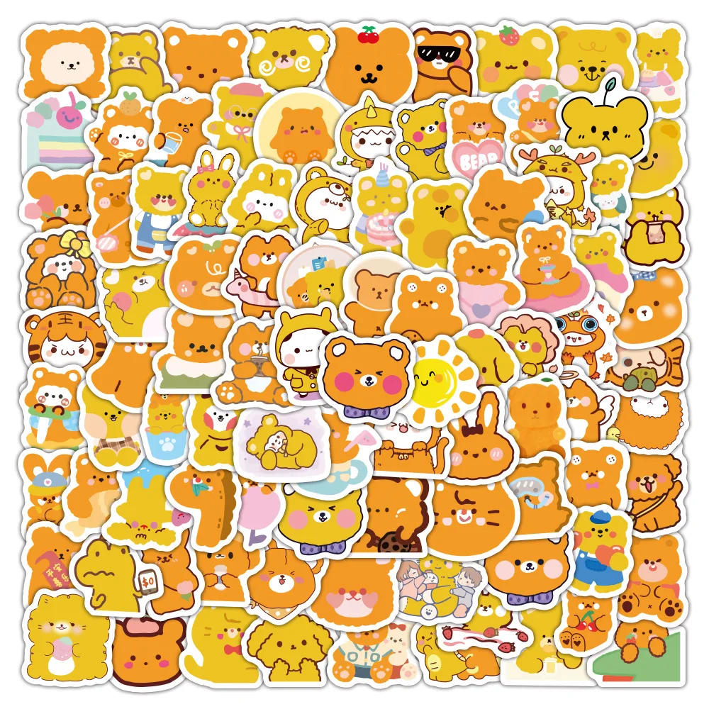 

10/30/50/100pcs Orange Bear Cartoon Graffiti Stickers Cute Waterproof Laptop Kids Toys Diy Skateboard Phone Decal Decor Sticker