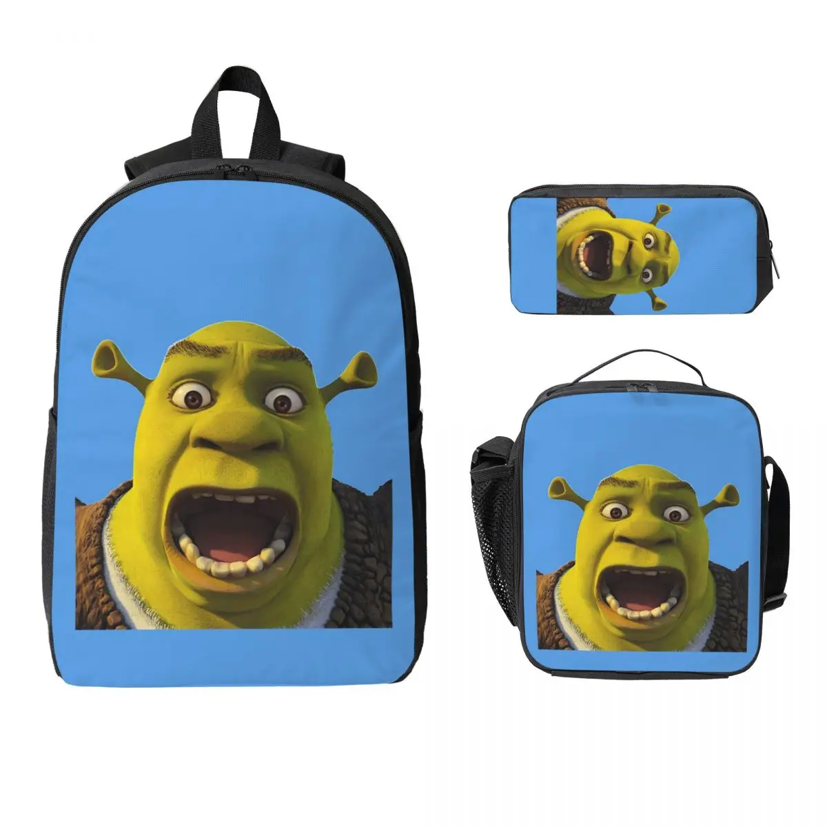 

Рюкзак Шрек, студенческая сумка для книг для мальчиков и девочек, школьная сумка, сумки на плечо для ноутбука, 3 шт., изолированная сумка для обеда, пенал