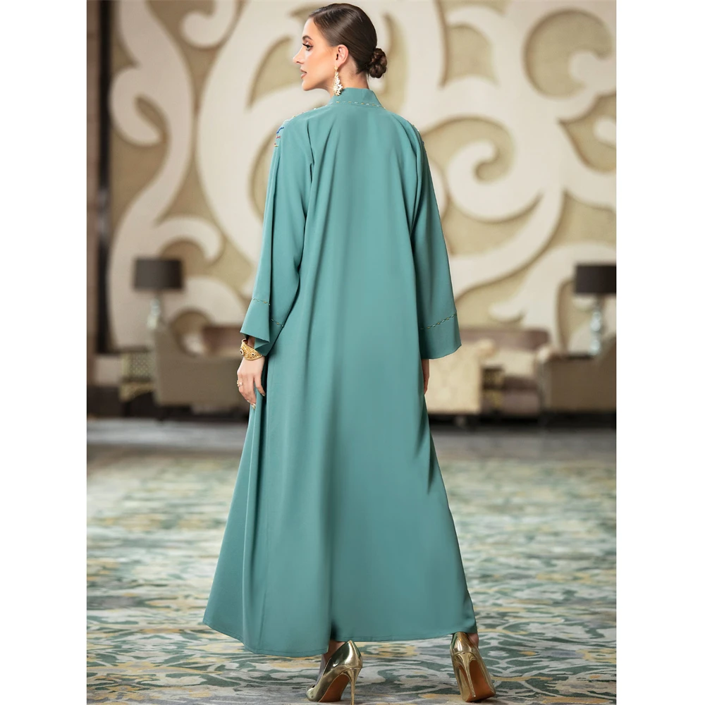 Abaya com diamantes para mulheres, quimono aberto de Dubai, vestido cardigã muçulmano, Kaftan turco, Islam Jalabiya Caftan, Moroccan Evening Party