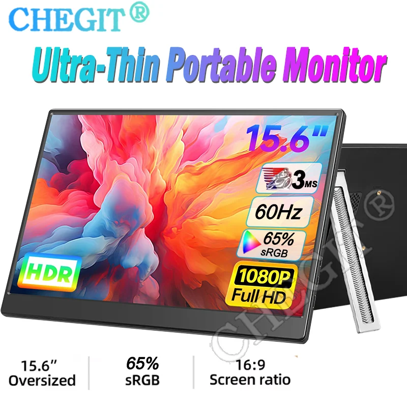 

15,6-дюймовый портативный монитор 1080P IPS USB-C Mini-HDMI, внешний второй экран, кронштейн VESA, отверстие для Mac, ноутбука, ПК, коммутатора Xbox PS4