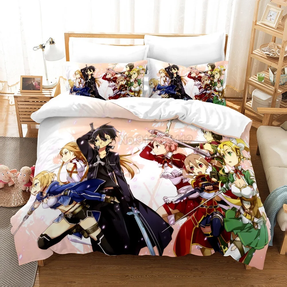 Sword Art Online Anime Kids Comforter Cover Set Home Textile Pillow Case Duvet Covers Japan Cartoon Game Bedding Sets