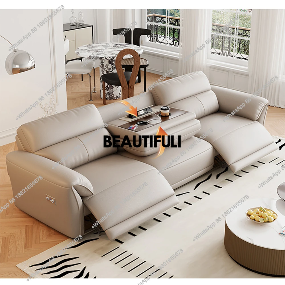 

Modern Recliner Sofa with Hidden Foldable Tray Table and USB – Italian Genuine Leather Sectional Couch for Living Room