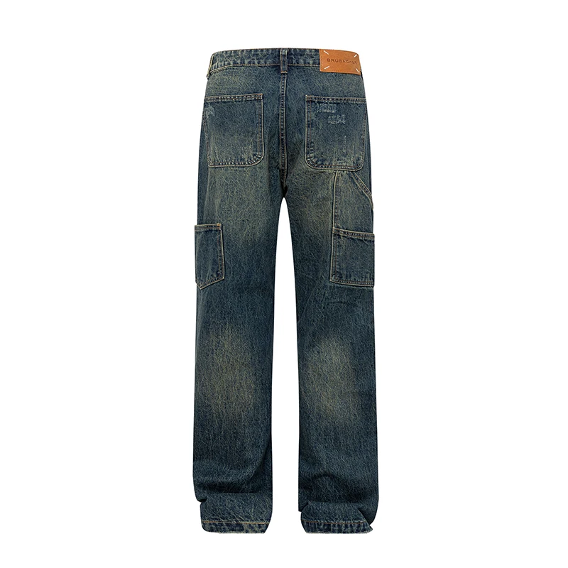 Jeans azul retrô masculino, roupa de motociclista de alta qualidade, calça reta e solta, roupa de trabalho de várias gerações, maré, novos modelos, outono, 2022