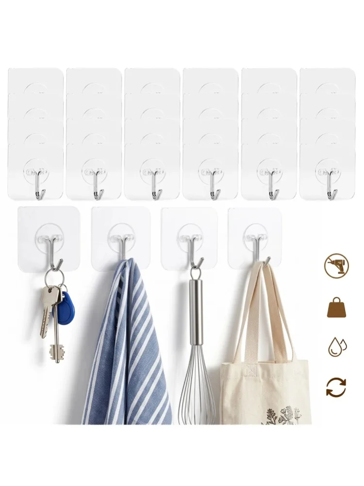 30 Stück runde, selbstklebende Haken, bohrfreie, klebrige Wandhaken zum Organisieren von Handtüchern, Schlüsseln, kleinen Taschen, PVC-Hängehaken, Aufbewahrung für zu Hause