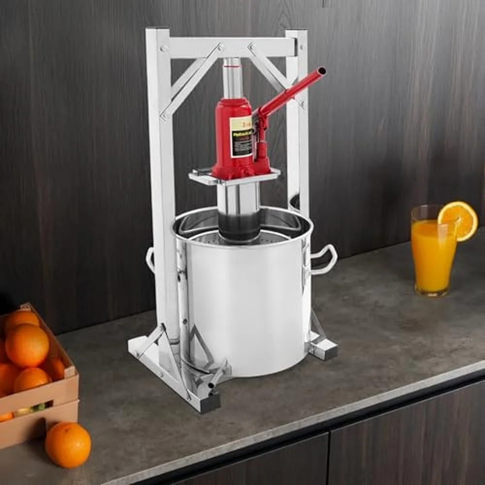 Wine Press 12L Hydraulic Fruit Cider Press Stainless Steel Manual Juice Maker Home Brewing Apple Grape