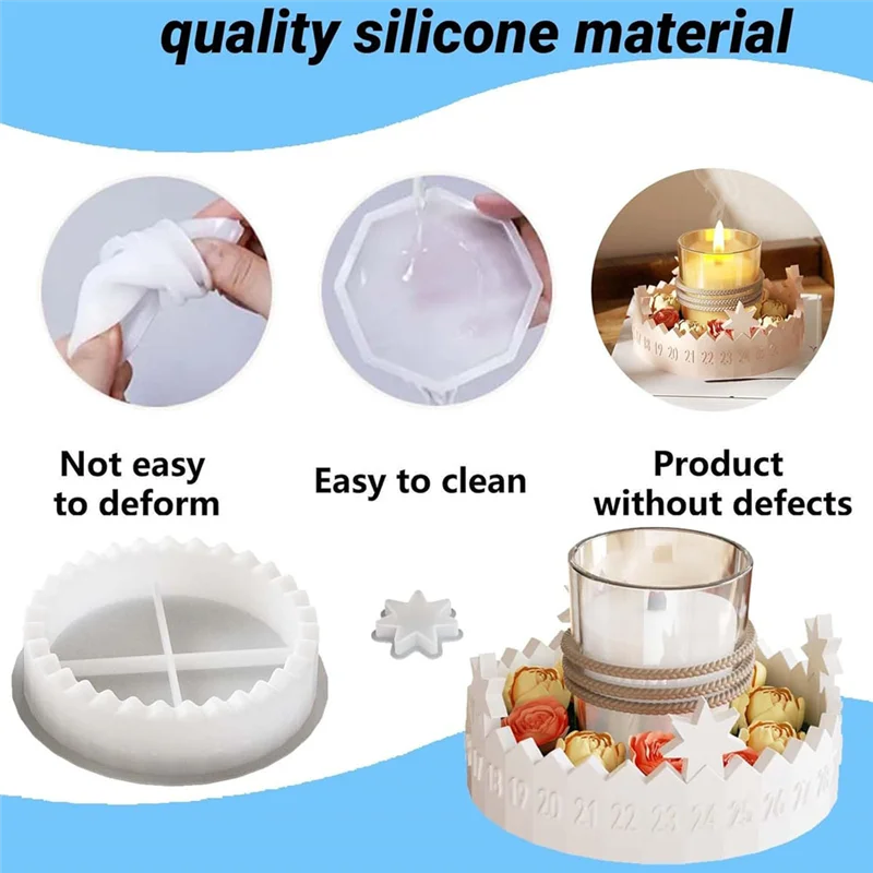 ABDJ-سيليكون لقالب الشموع، شكل نجمة، إكليل المجيء، تقويم عيد الميلاد، مجموعة قوالب السيليكون