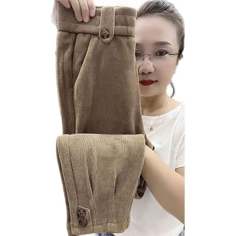 

2023 Autumn Winter High Waist Pants Women's New Loose Thin Wide-Leg Pants Ladies Casual Corduroy All-Match Harem Trousers Female