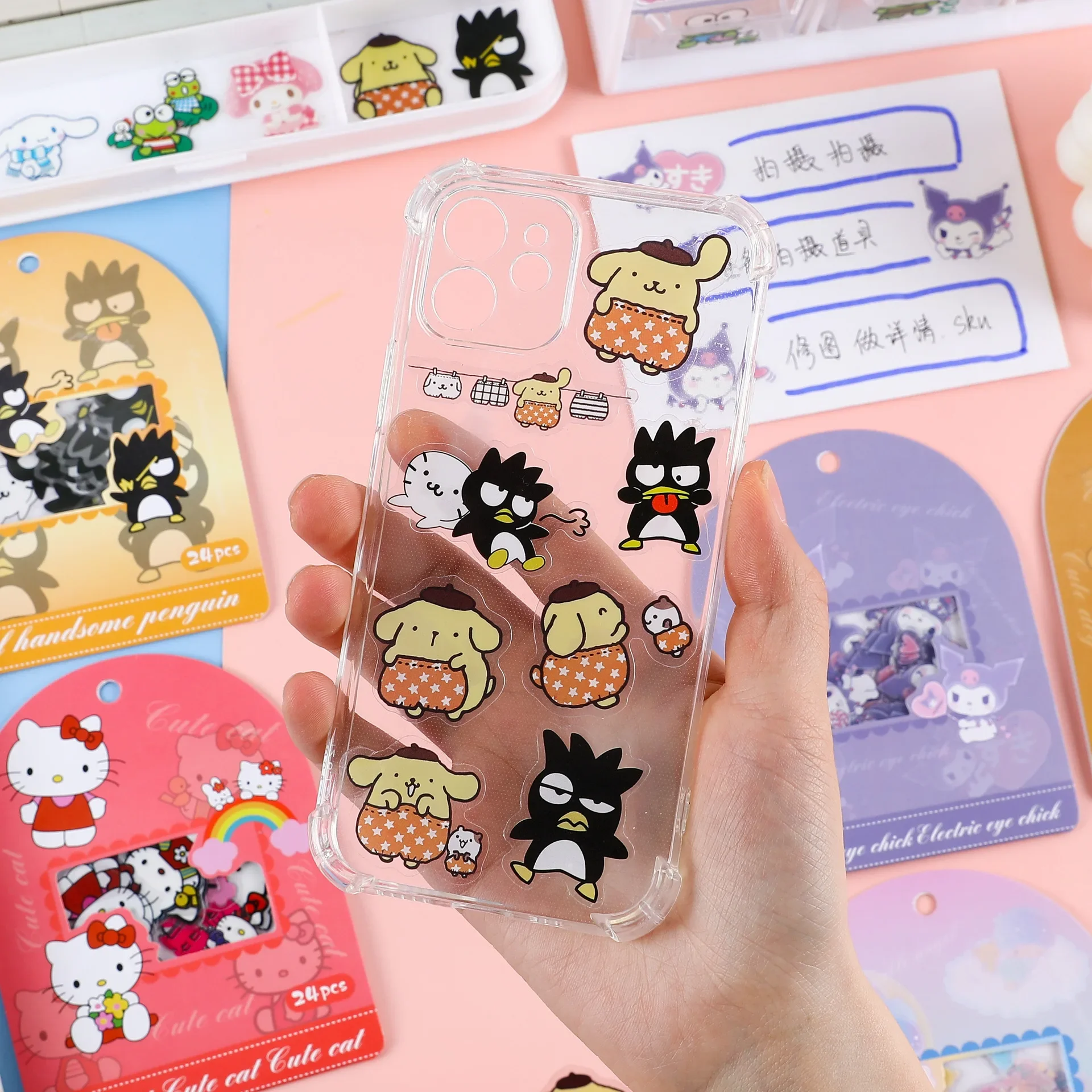 Cartoon Anime Cinnamoroll Melody Kitty Pochacco BADTZ-MARU Mikyo Pompompurin Little Twin Star Sanrio Series Handbook Sticker