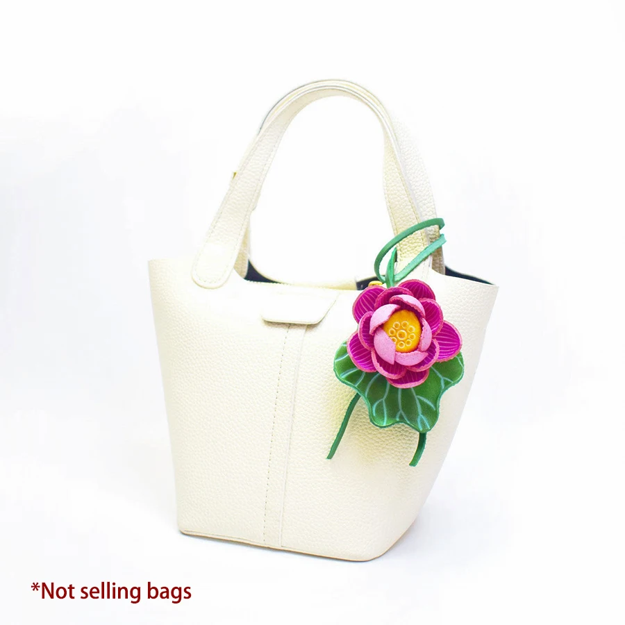 Lotus Flower Bag Pendant Cowhide Leather Design Exquisite Handmade Simulation Flower Pendant Keychain Bag Charm