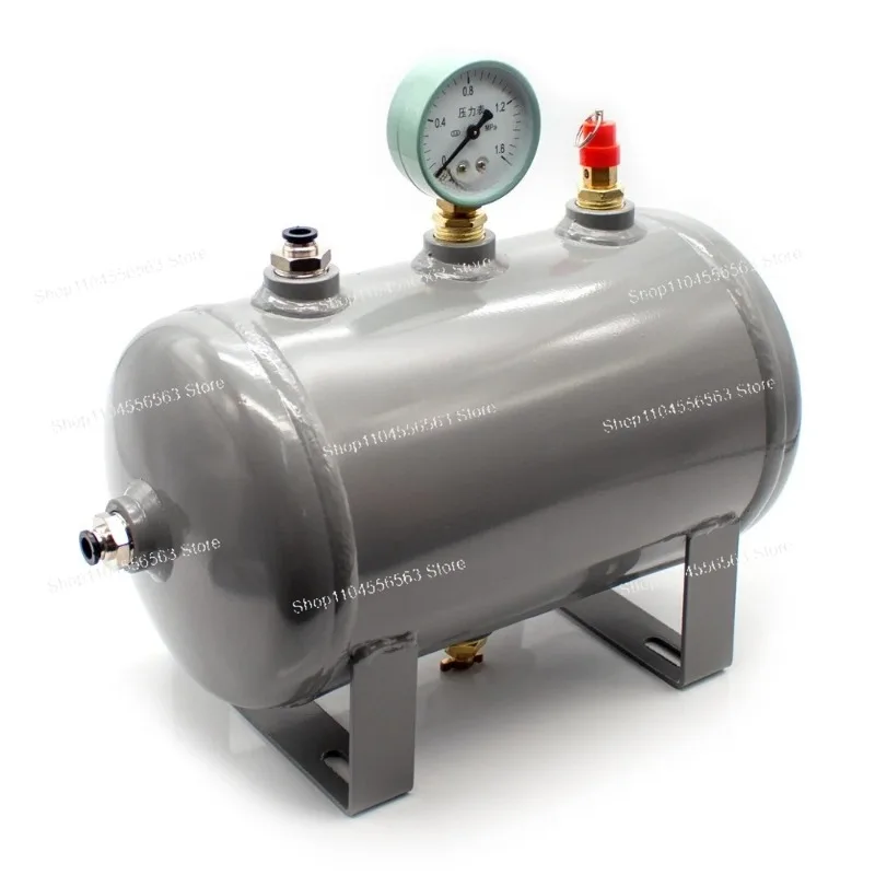 5L Horizontal Carbon Steel Air Storage Tank 1.25MPa w/ Pressure Gauge for Air Compressor Vacuum Cylinder