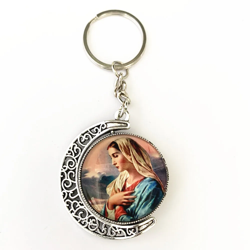 The keychain of the Virgin Mary and Father\'s family Jesus Alloy Pendant Orthodox Church Key Chain Double Sided Rotatable