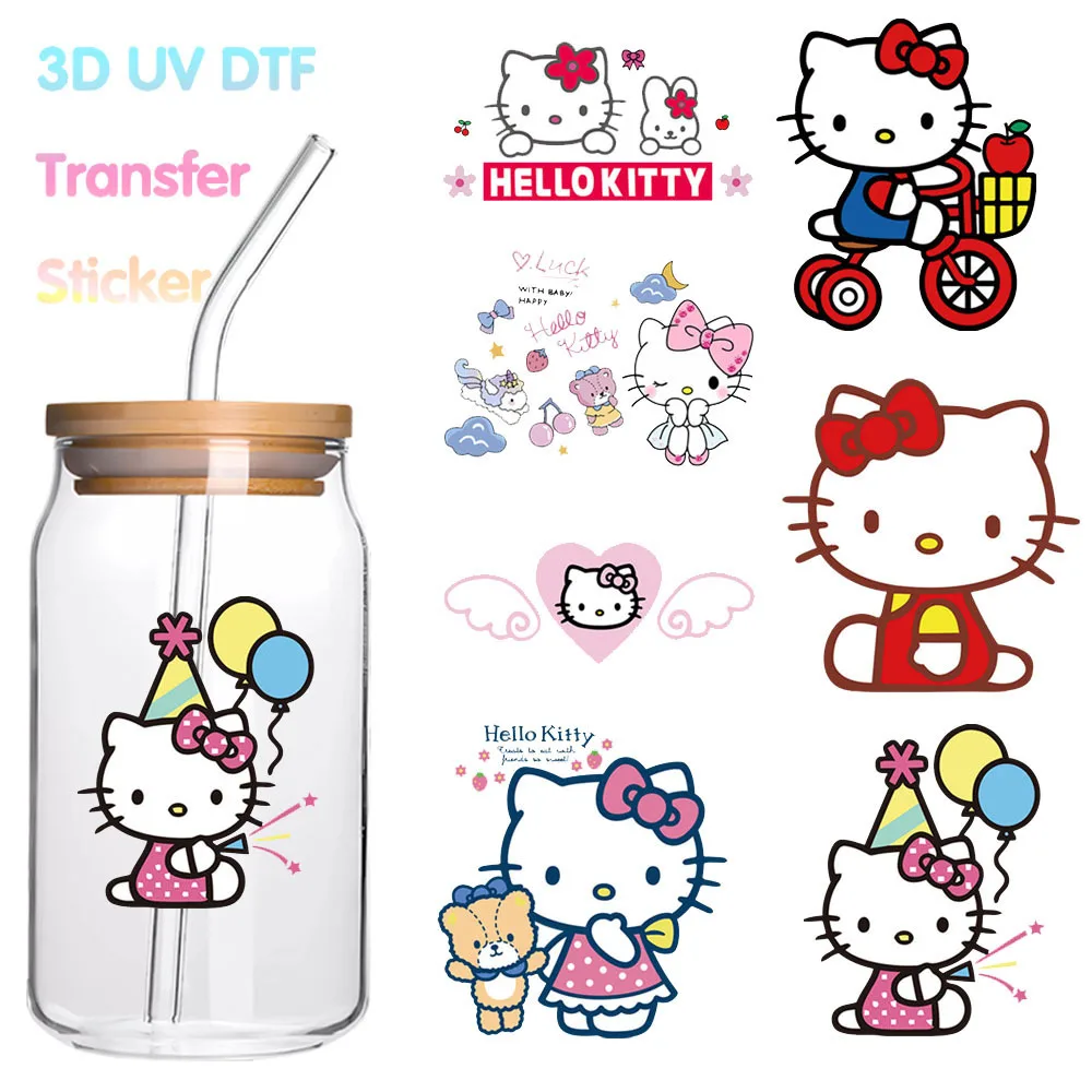 Miniso Co брендовая IP Sanrio Кейт Кот мультфильм УФ-переводная наклейка прозрачный кристалл любовь лук стеклянная наклейка водостойкая наклейка
