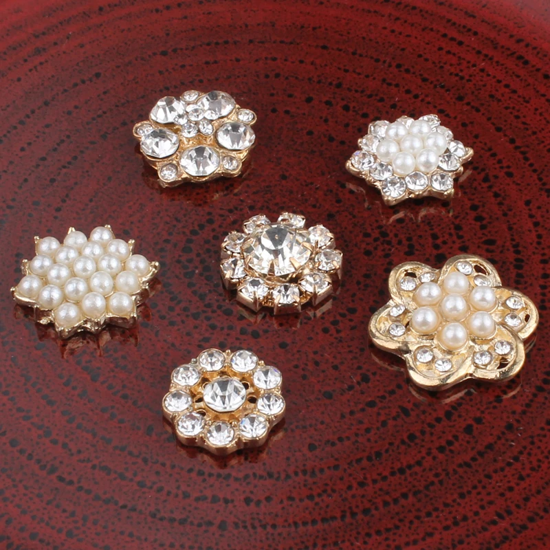 

120PCS Handmade Vintage Metal Decorative Buttons Crystal Pearl Flower Center Alloy Flatback Rhinestone Buttons Craft Supplies