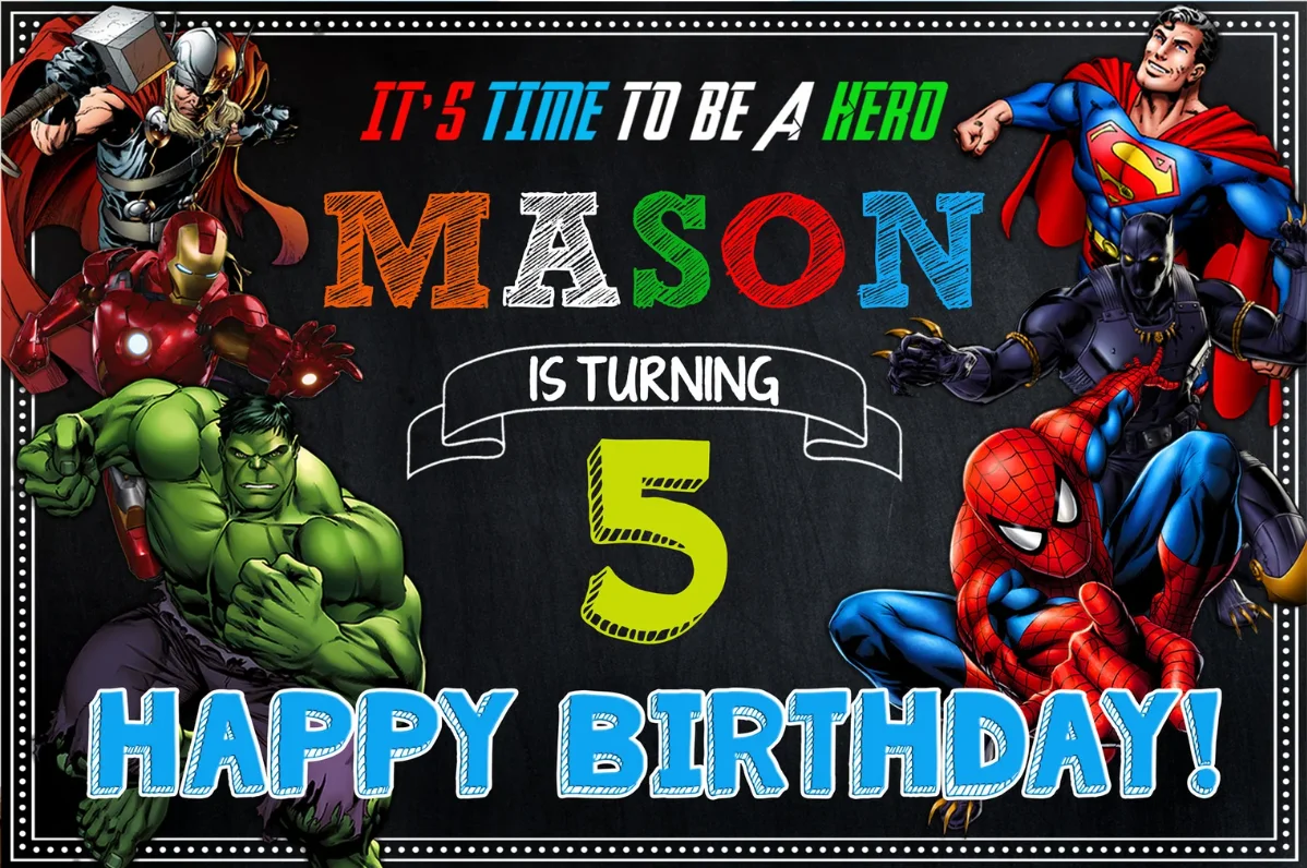 خلفية عيد ميلاد البطل الخارق المنتقم للأطفال ، ديكورات الحفلات ، ملصق تصوير الطفل ، صور خلفيات