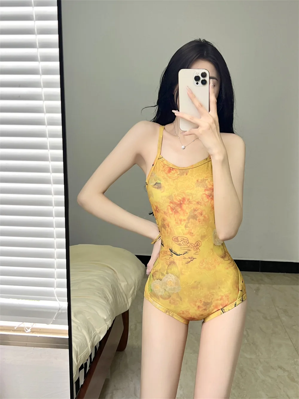 Sexy chinês tradicional cenário impressão maiô uma peça floral biquínis bodysuits bonito roupas de praia biquini tankini