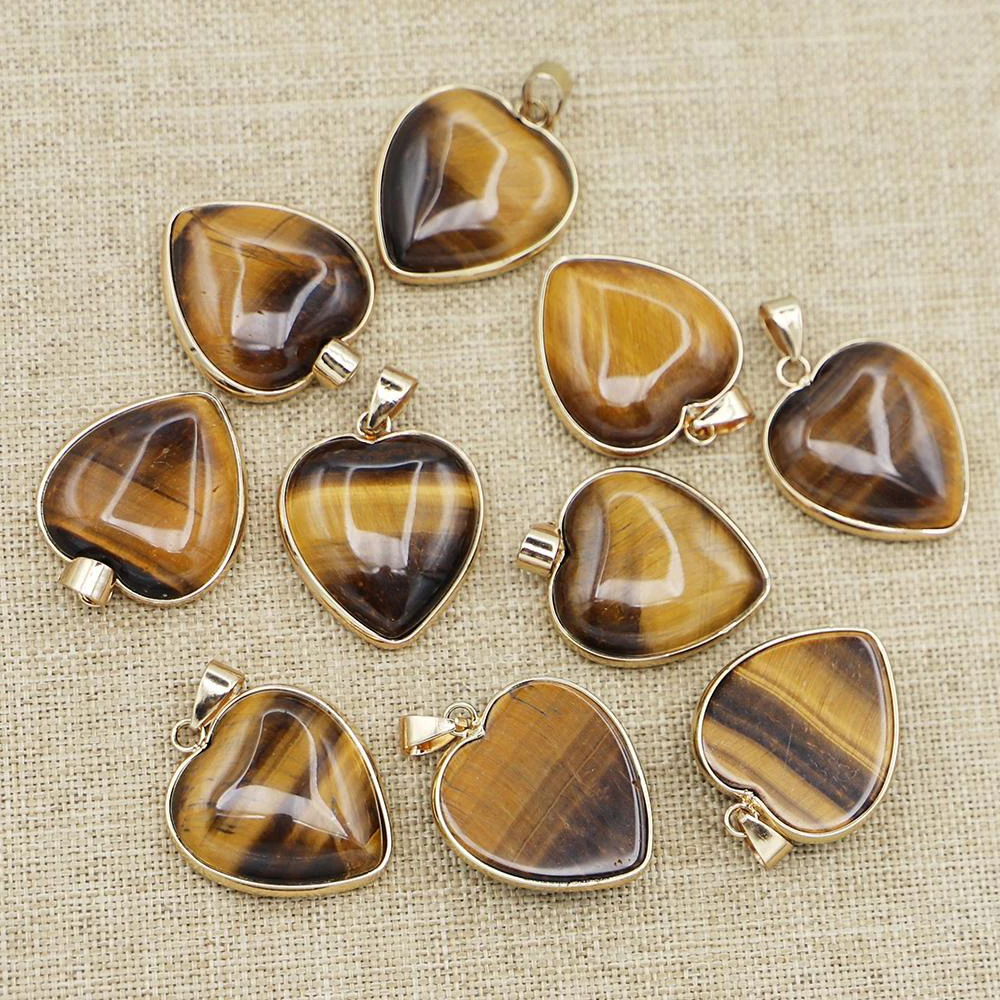 Natural Agate Heart-shaped Tiger Eye Stone Phnom Penh Pendant Men's And Women's Necklace Charm Jewelry Accessories Wholesale 8Pc