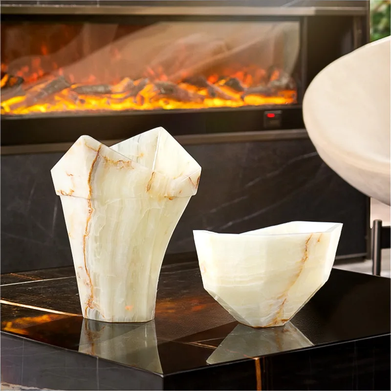 مزهرية اليشم الإيطالية في العصور الوسطى لتزيين مدخل الفيلا مزهرية حجرية كبيرة أدوات زهور لطاولة الطعام #3