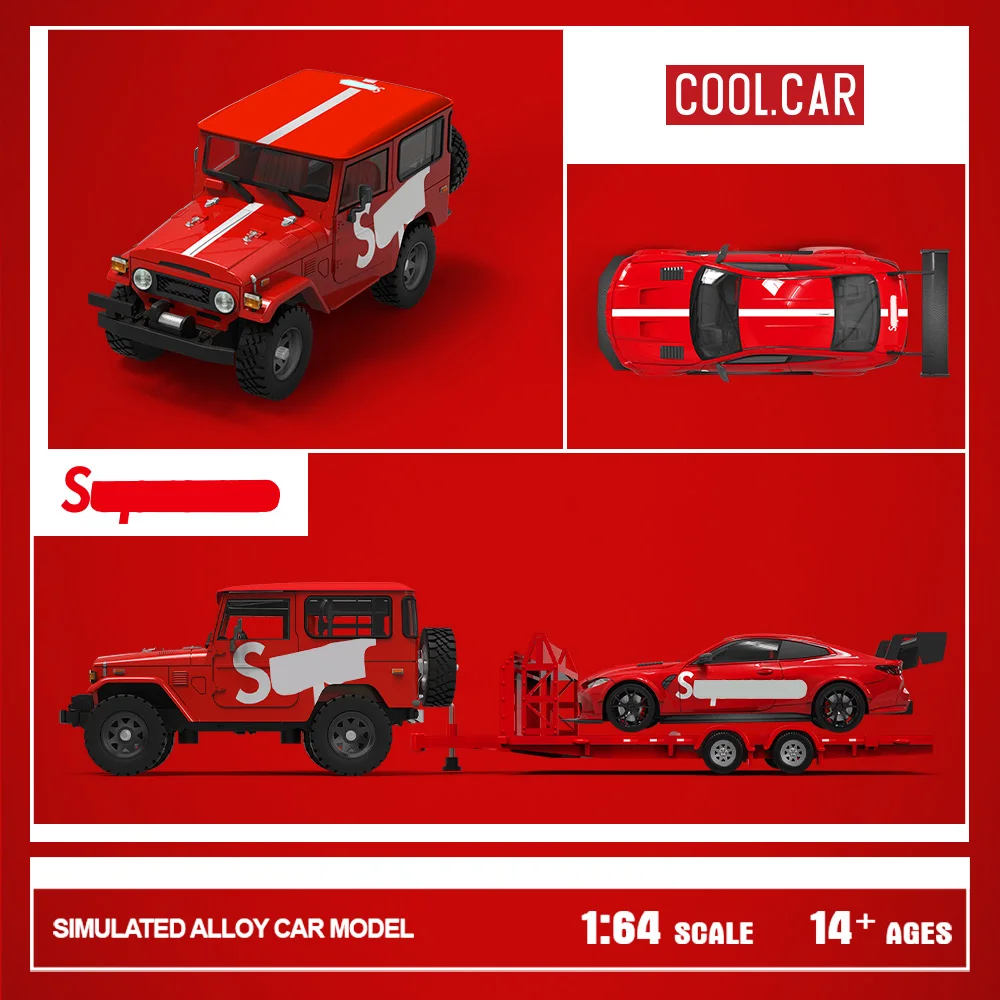 

Cool Car 1:64 FJ40 and M4 Modified Trailer Sets Simulation Alloy Car Model for Collection&Display&Gift