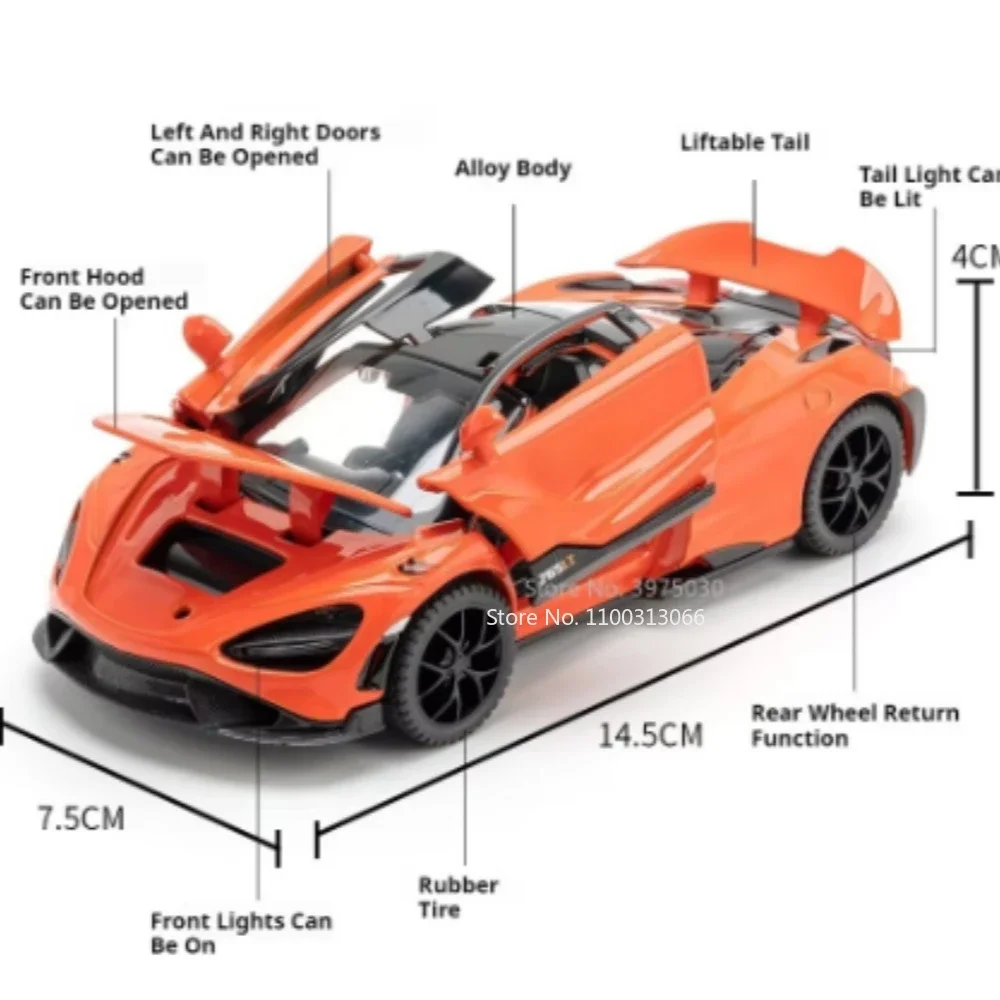 1:32 765LT Miniature Model Toy Sports Cars Alloy Diecast Supercar Pull Back Doors Opened Sound Light Festival Gifts for Children