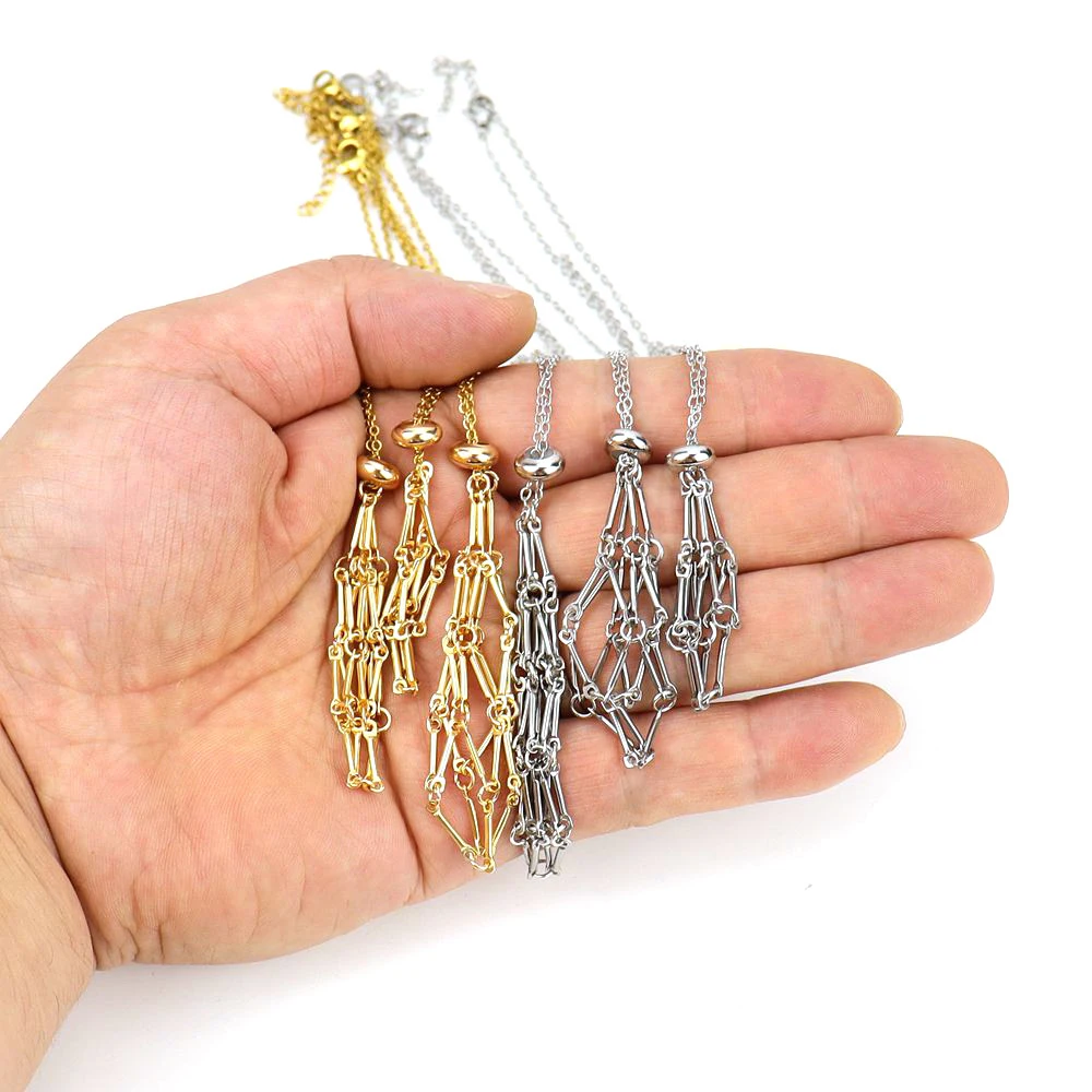New Crystal Holder Cage Chain Necklace Interchangeable Adjustable Crystal Net Metal Necklace Stone Collecting Holder for Women