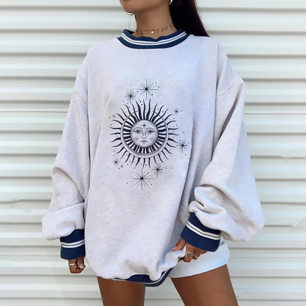 

Casual Women Clothing Sweatshirt Round Neck Long Sleeve Loose European And American Hoodie Tops Female Fashion Autumn Clothes