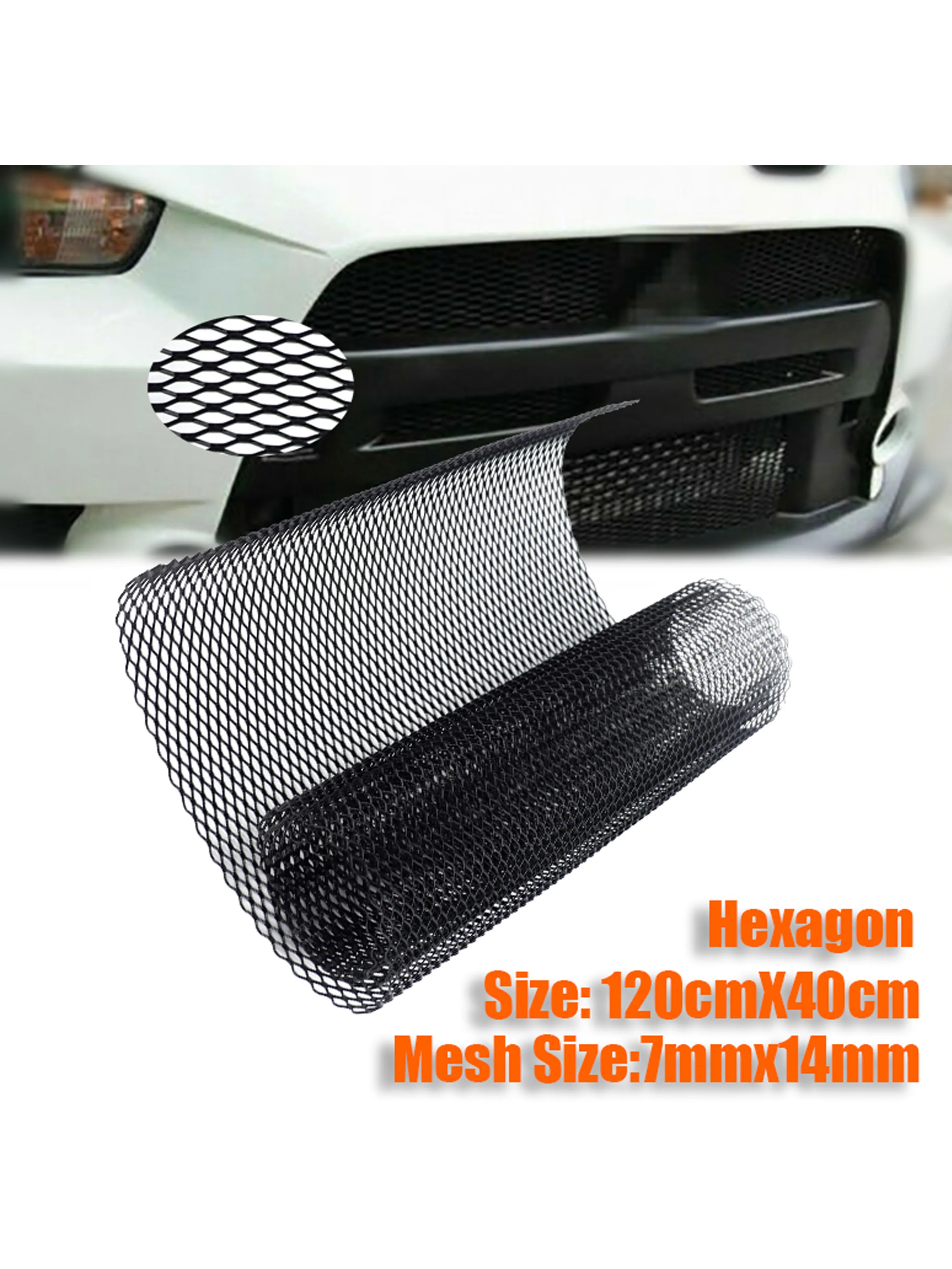 120*40cm Hexagon 7x14mm Car Bumper Grille Aluminum Grill Mesh Car Grid Ventilation Exterior Protection Filter Black DIY Bike