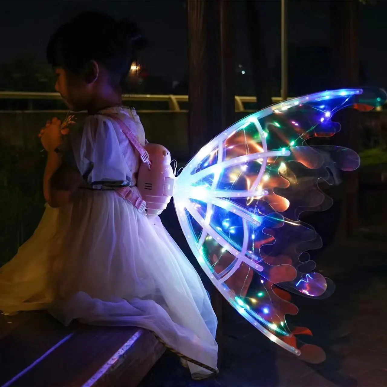 أجنحة الجنية الكهربائية تضيء للأطفال مع 4 ألوان LED ضوء وموسيقى زي أجنحة مضيئة فستان هدية الكريسماس للفتيات