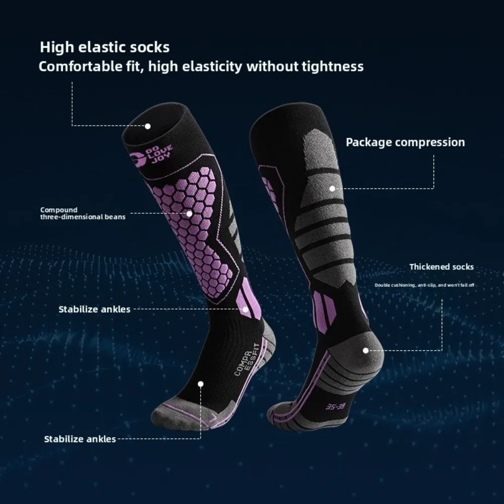 New Thickened Ski Socks Breathable Anti-slip Compression Socks Thermal Moisture-wicking Knee High Socks for Winter Sports