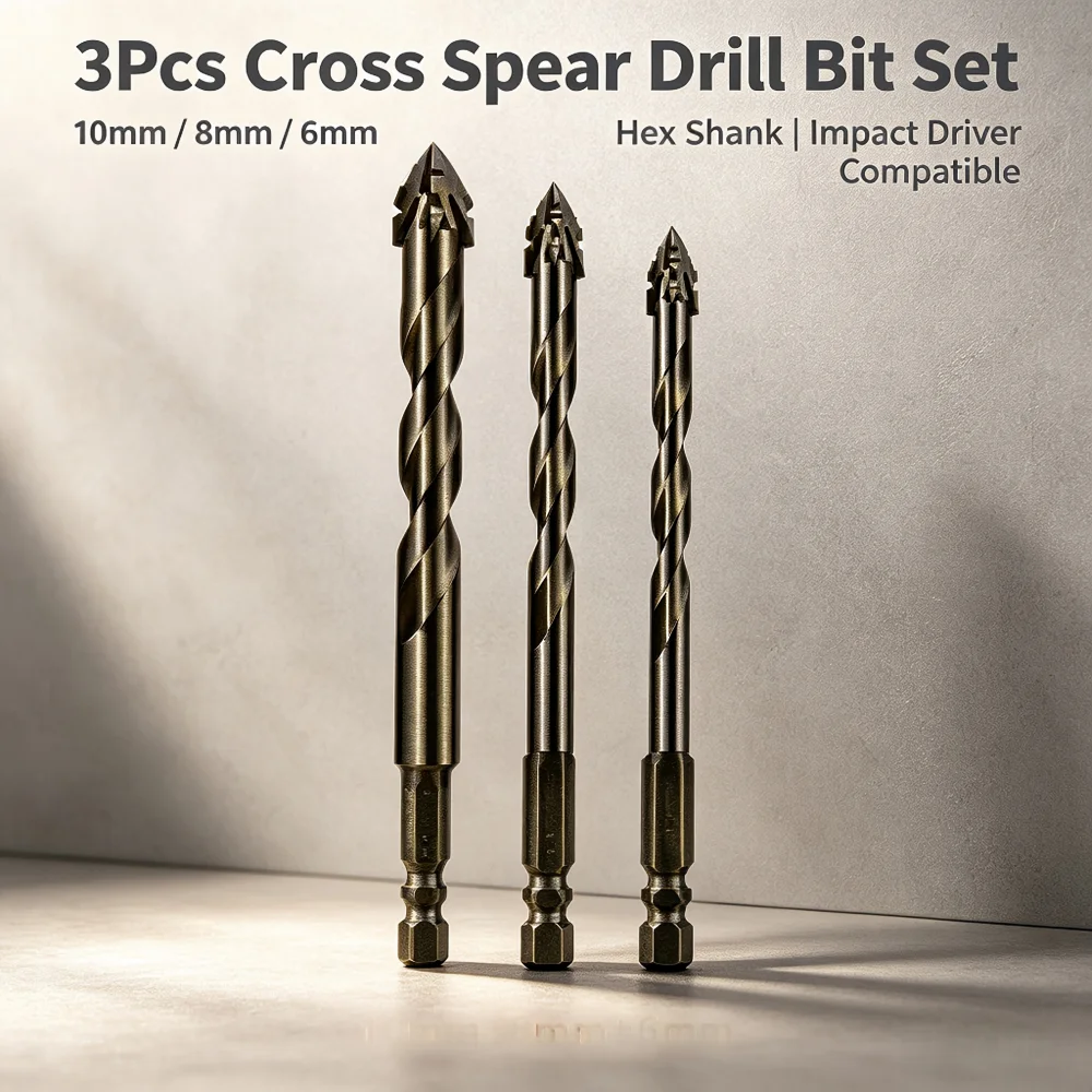 High-Four-Edged Serrated Eccentric Drill for Dry Drilling of Ceramic Tiles, Glass, Marble, Concrete, Stainless Steel Drill Bits