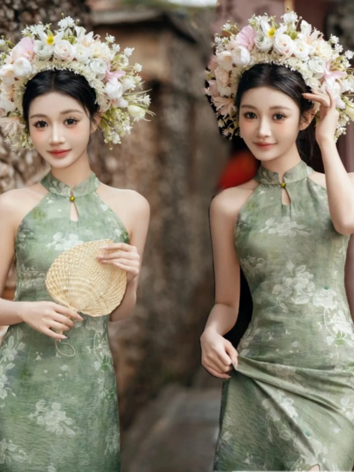 

Quanzhou Xunpu Women's Floral Print Dress Photography Ethnic Style Travel Photoshoot Retro Revamp Skirt Dress