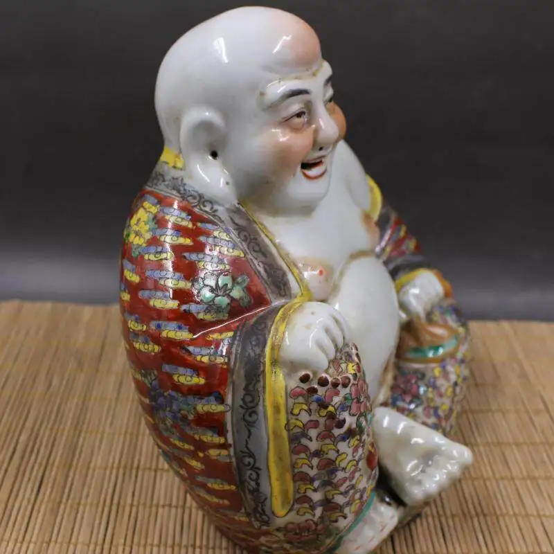 Vintage Handcrafted Famille Rose Maitreya Buddha Figurine Attract Wealth Ruyi Ornament Antique Porcelain Collectible view 5