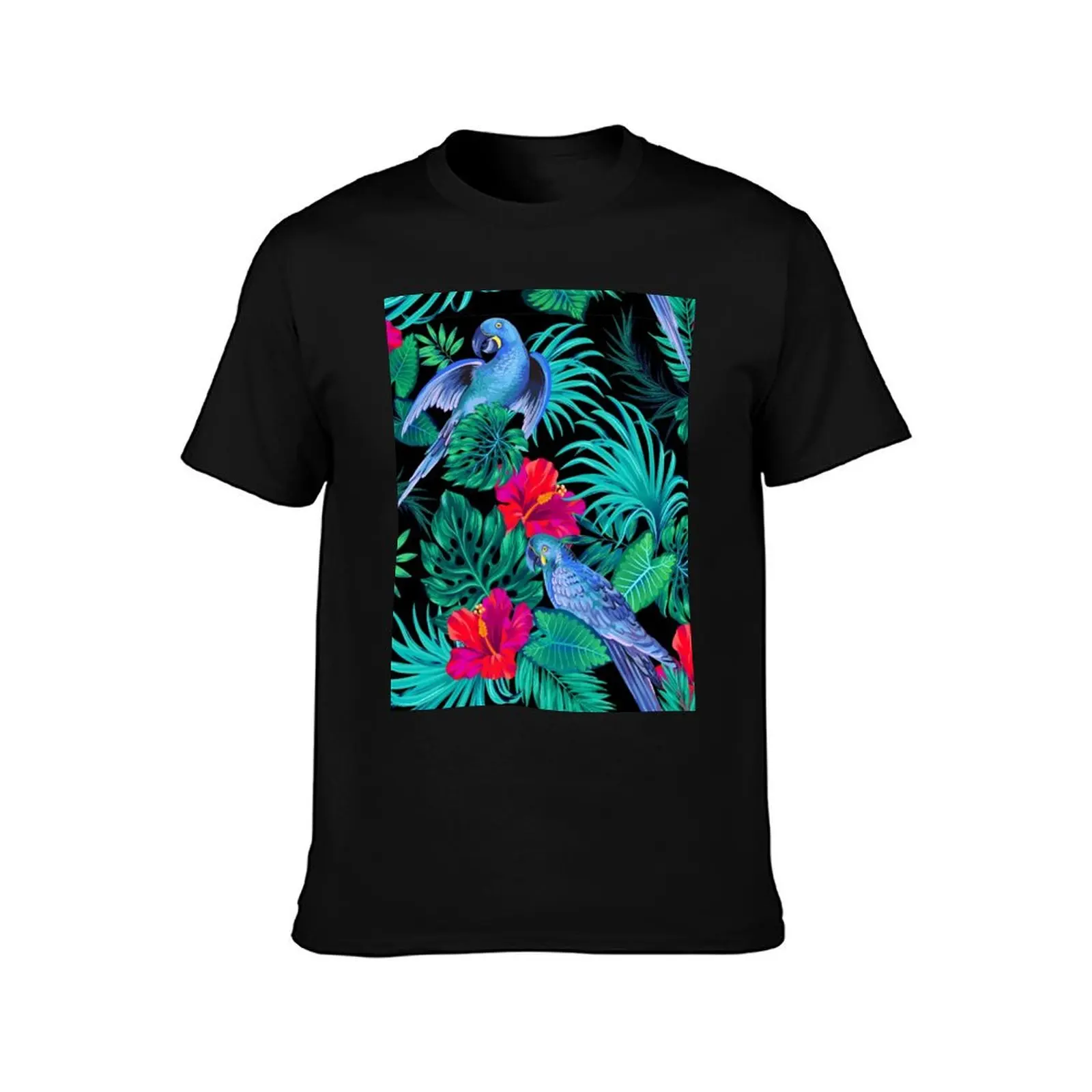blue macaw parrots. T-Shirt Retro Style Print Casual Top T-Shirt