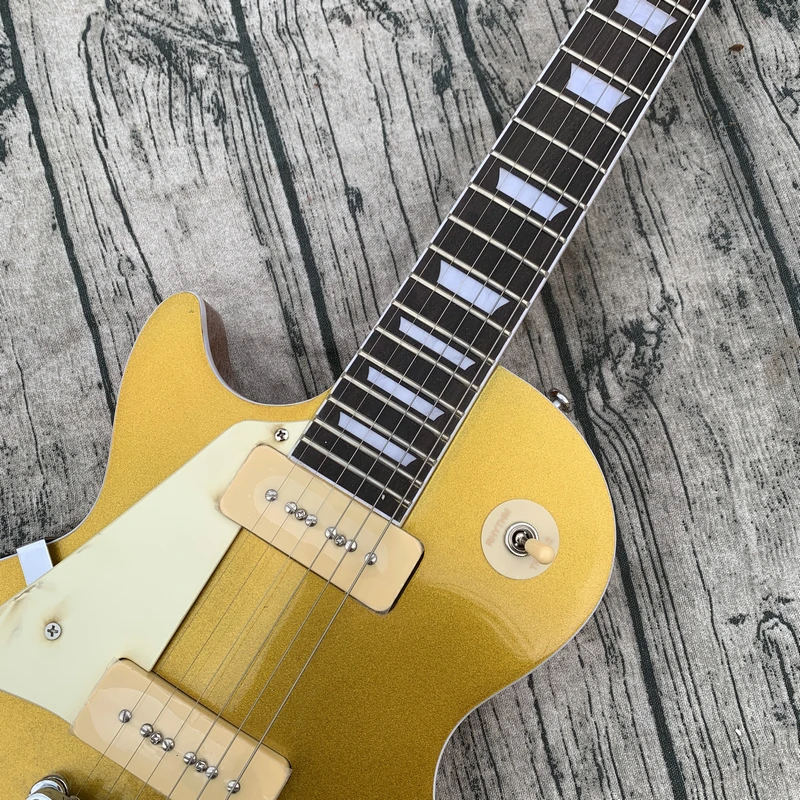 Wholesale & Retail New Style P90 Pickup Gold Pattern Left Hand Guitar Electric Guitar High Quality Free Shipping