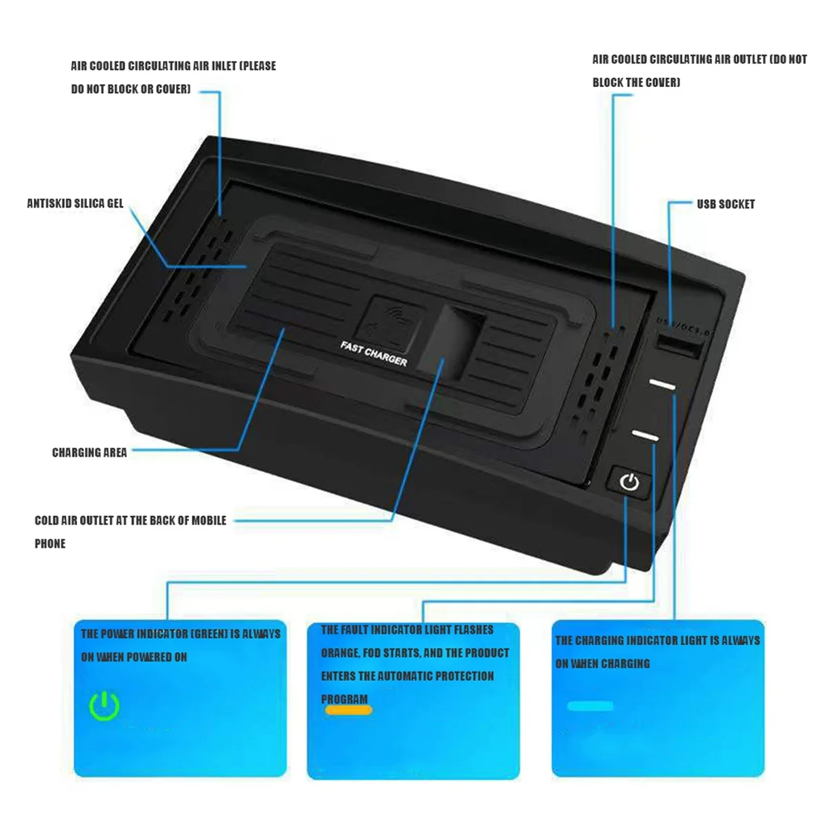 

A82T-Car Wireless Charger QI Phone Charger Fast Charger Charging Pad Phone Holder for Buick Regal for Opel Insignia