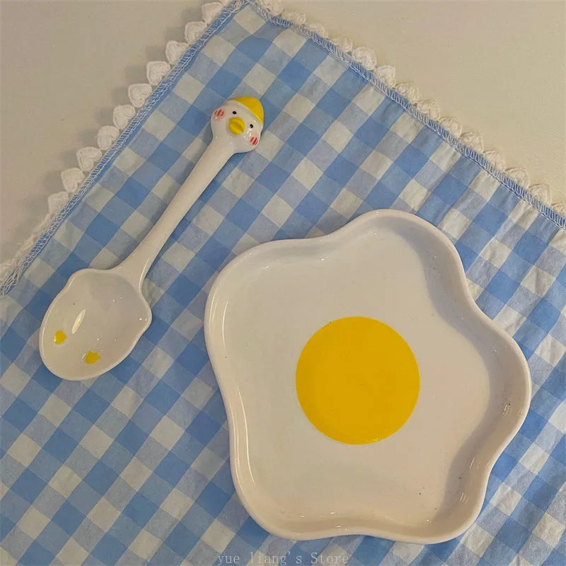 Lovely Fried Egg Shape Ceramic Plate  Novelty Afternoon Tea Dessert Saucer Breakfast Salad Fruit Tray Creative Tableware Dishes