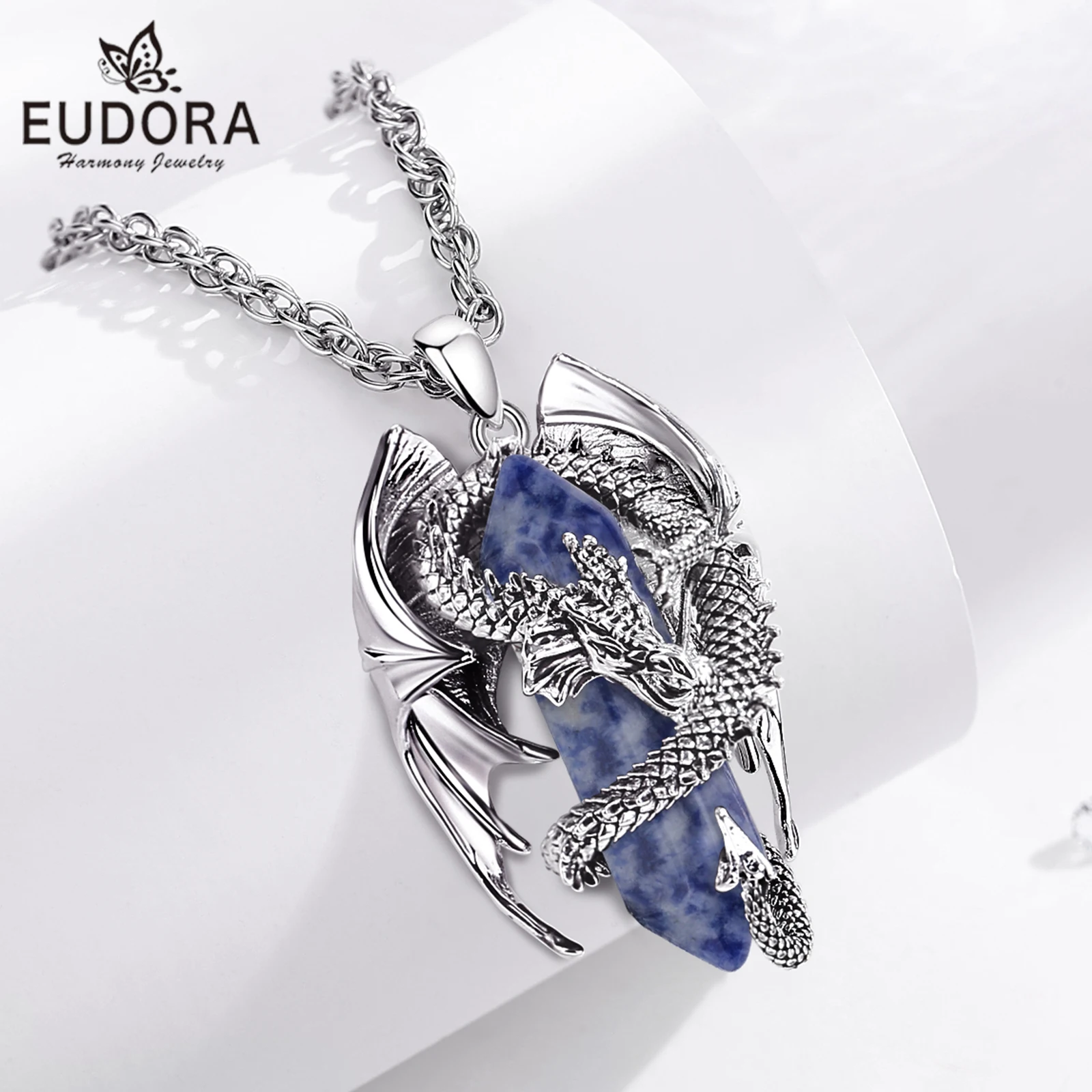 يودورا التنين ملفوفة Dumortierite سداسية كريستال قلادة شفاء حجر قلادة الروحية تميمة مجوهرات هدية للرجال النساء #1